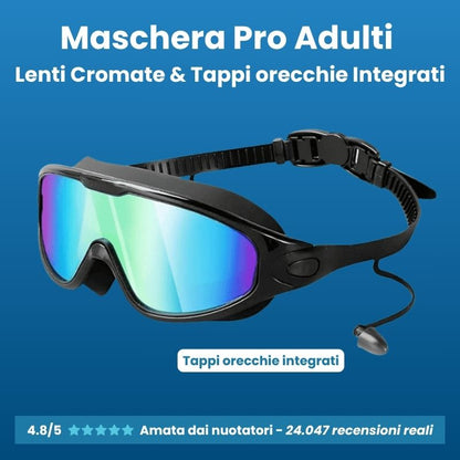 Pro Swimmy Adulti - Lenti Cromate, Tappi orecchie Integrati e Chiusura a Clip